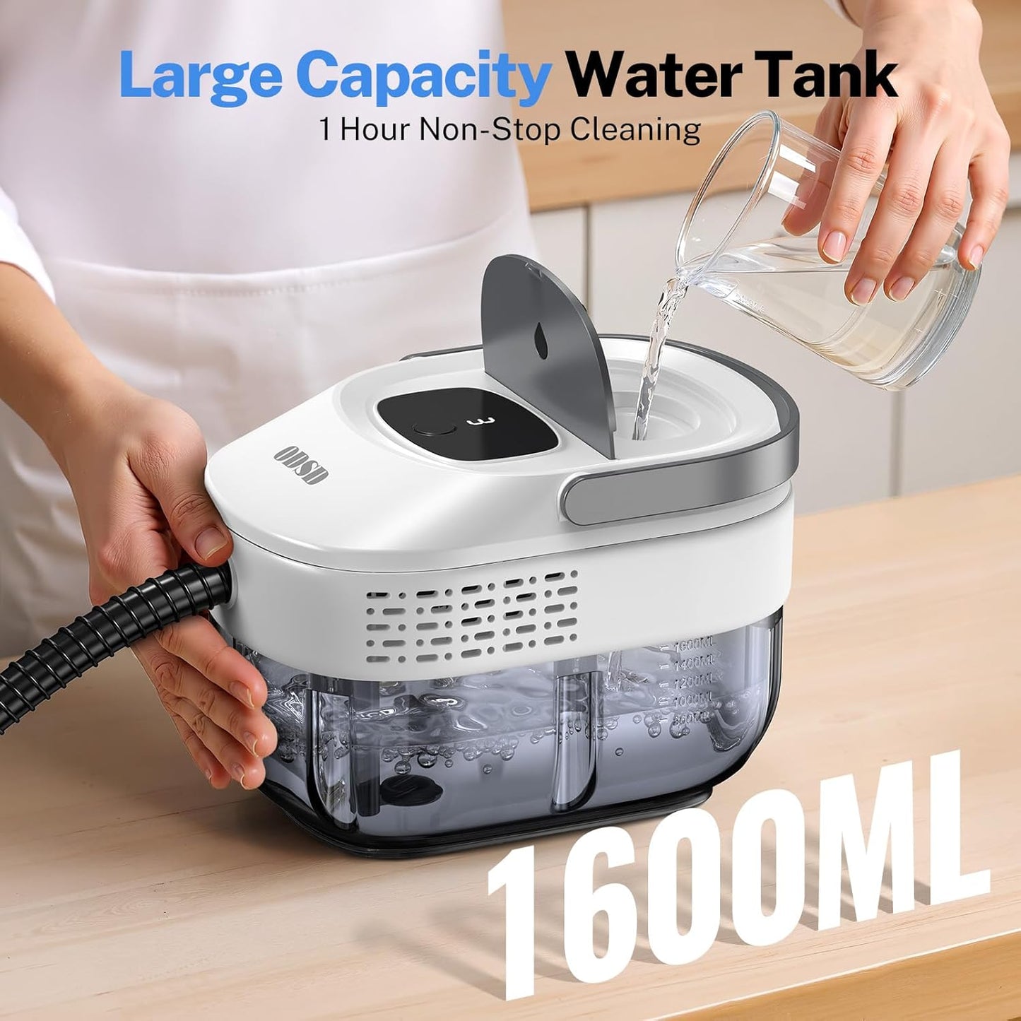 ODSD Steam Cleaner for Home & Car, 3-Level Adjustable Steamer for Cleaning, 15s Heat-Up & 1.6L Large Tank, Handheld Steam Cleaner for Car Detailing, Home, Tile, Grout,Furniture with 15pcs Accessories