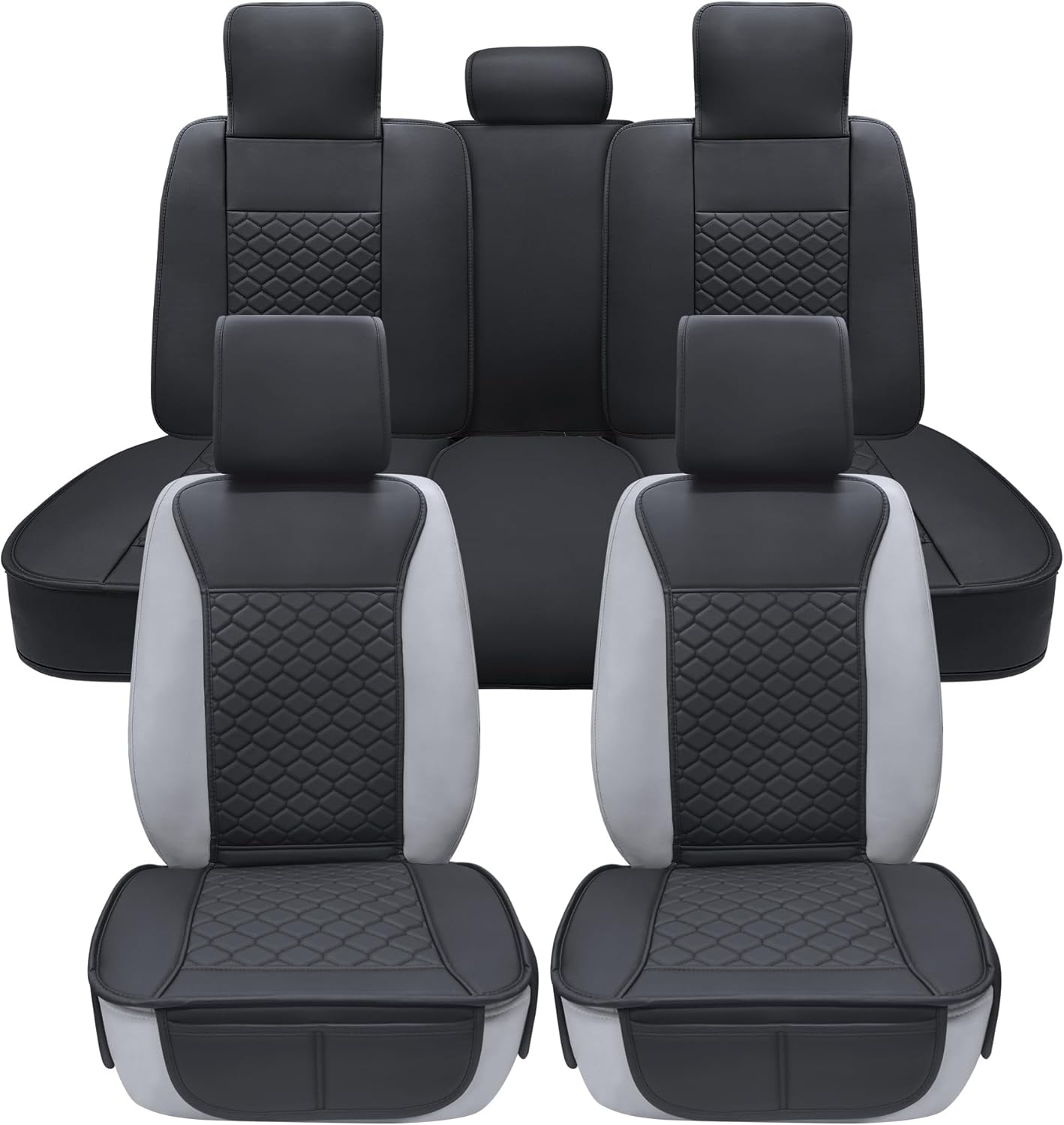 Elantrip 2PCs Front Car Seat Covers Leather Water Proof Seat Protector Universal fit for Most Cars SUVs and Trucks Black