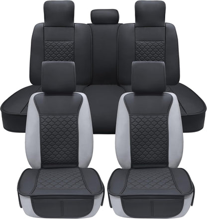 Elantrip 2PCs Front Car Seat Covers Leather Water Proof Seat Protector Universal fit for Most Cars SUVs and Trucks Black