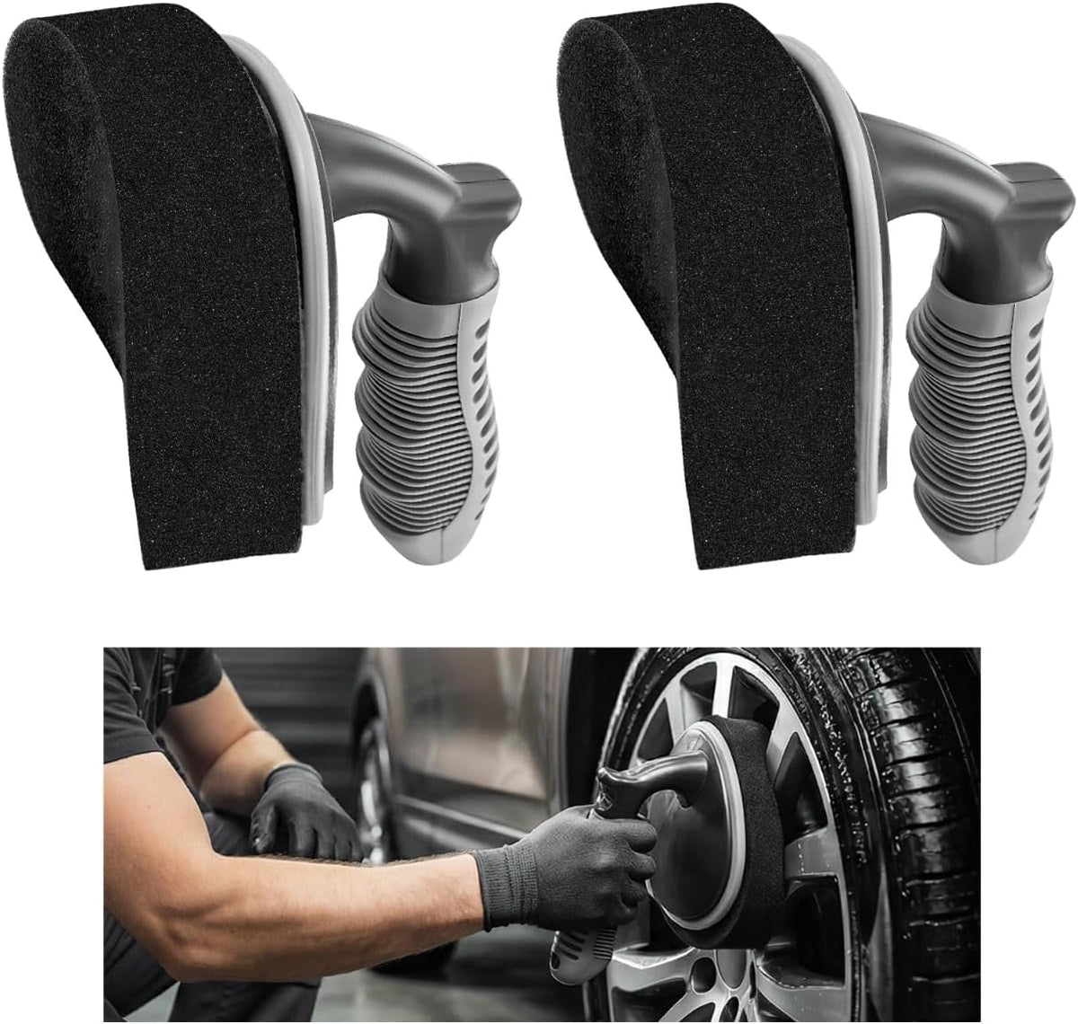 Car Tire Shine Applicator, High-Density Sponge Tyre Dressing Applicator Pad with Curved Handle, Reusable Wheel Polishing Brush Auto Detailing Foam for Applying Tire Shine (1 PCS)