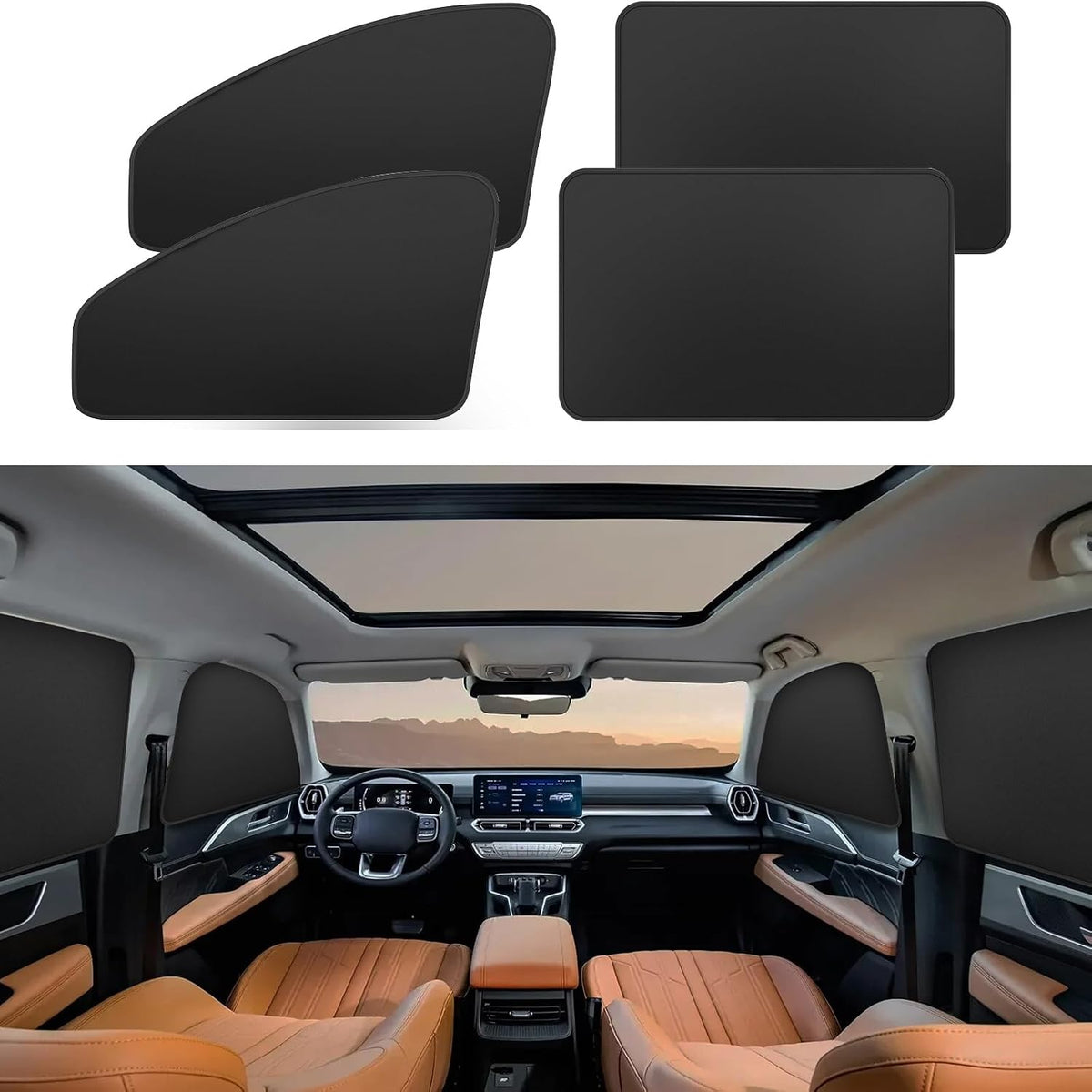 Car Window Sun Shades Curtains - Magnetic Privacy Curtains Side Window Sun Shades 100% Block Light Car Window Covers with Cooler Feeling 4Pcs, Thicken(Thickset, 4pcs)