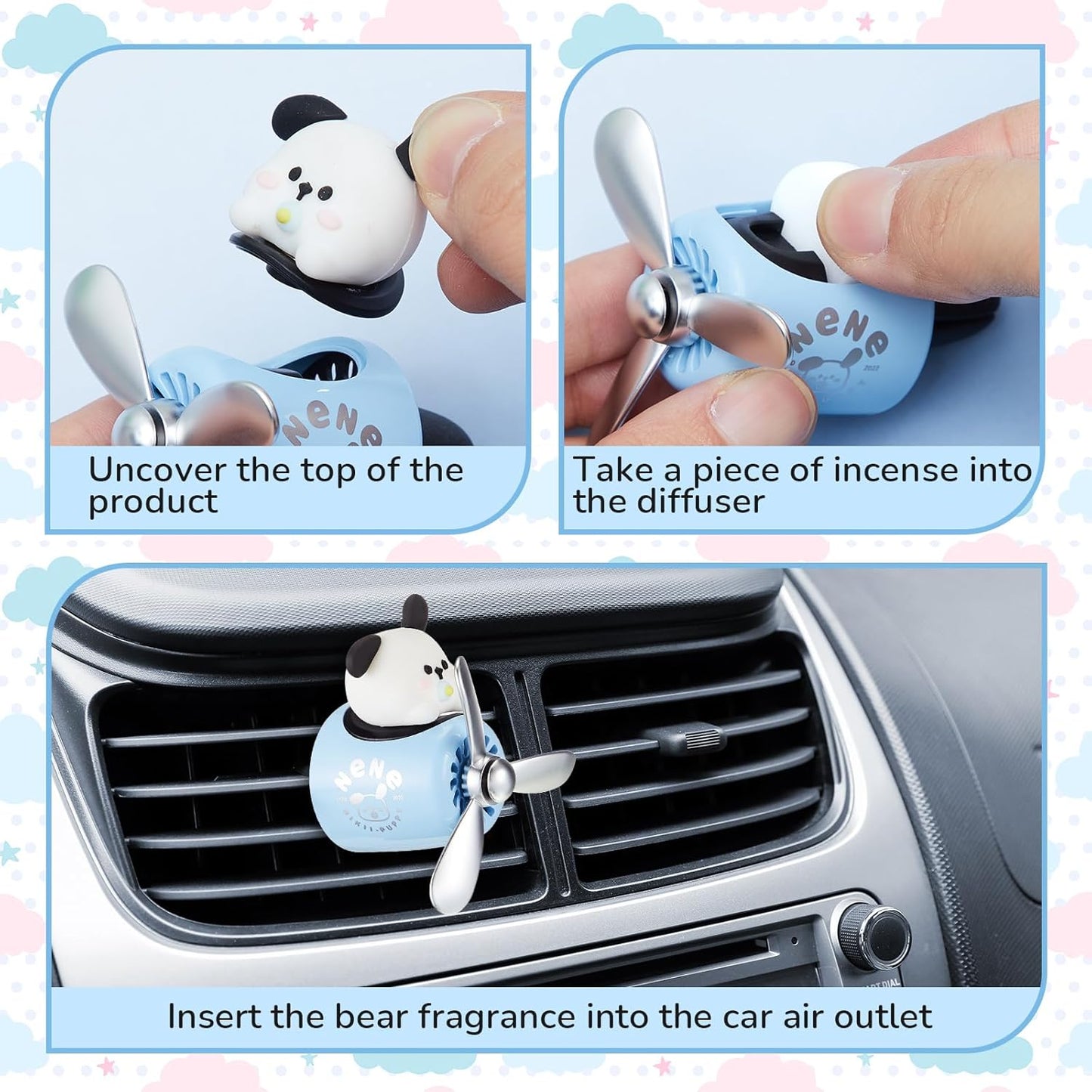 Tallew Car Air Freshener Cute Duck Car Vent Clip Diffuser with Rotating Propeller Outlet Vent 2.5" x 2.4" x 2.1" Easy to Install Included 2 Scents Aroma Tablets Aromatherapy Ornament Auto Accessories