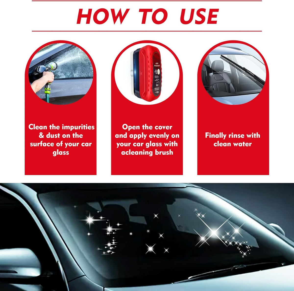 Automotive Oil Film Cleaning Brush with Reusable Foam Sprayer, Upgraded Antifog Glass Cleaning Board, Glass Oil Film Remover for Car Windows & Windshields, Versatile Car Glass Cleaner Brush (Red)