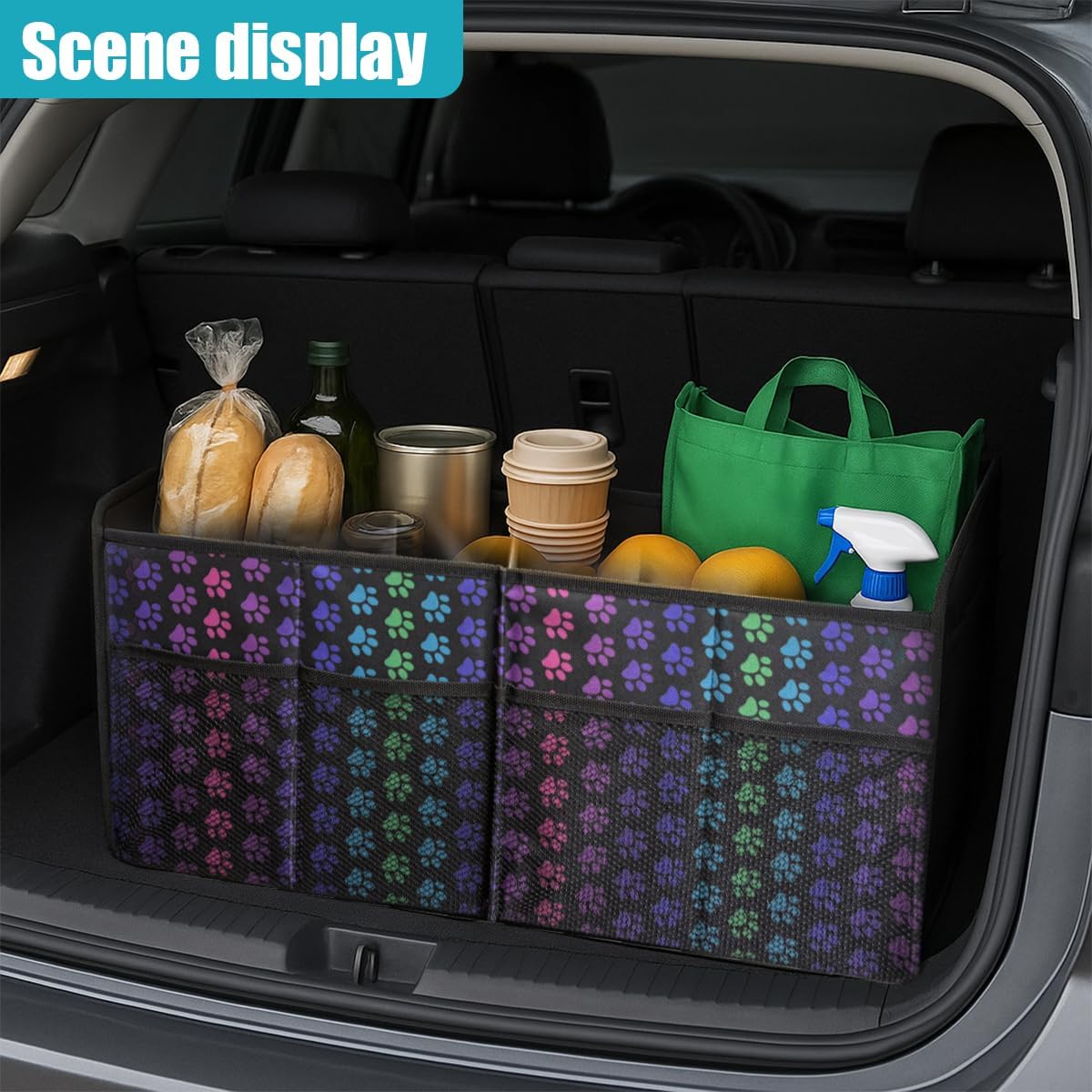 Car Trunk Organizer, Collapsible Multi-Compartment Auto Storage Box with 4 Pockets, Waterproof Oxford Fabric Car Trunk Container Accessories for Sedan SUV Truck (Black)