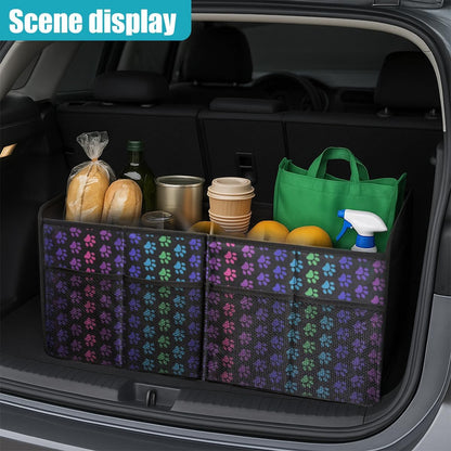 Car Trunk Organizer, Collapsible Multi-Compartment Auto Storage Box with 4 Pockets, Waterproof Oxford Fabric Car Trunk Container Accessories for Sedan SUV Truck (Black)