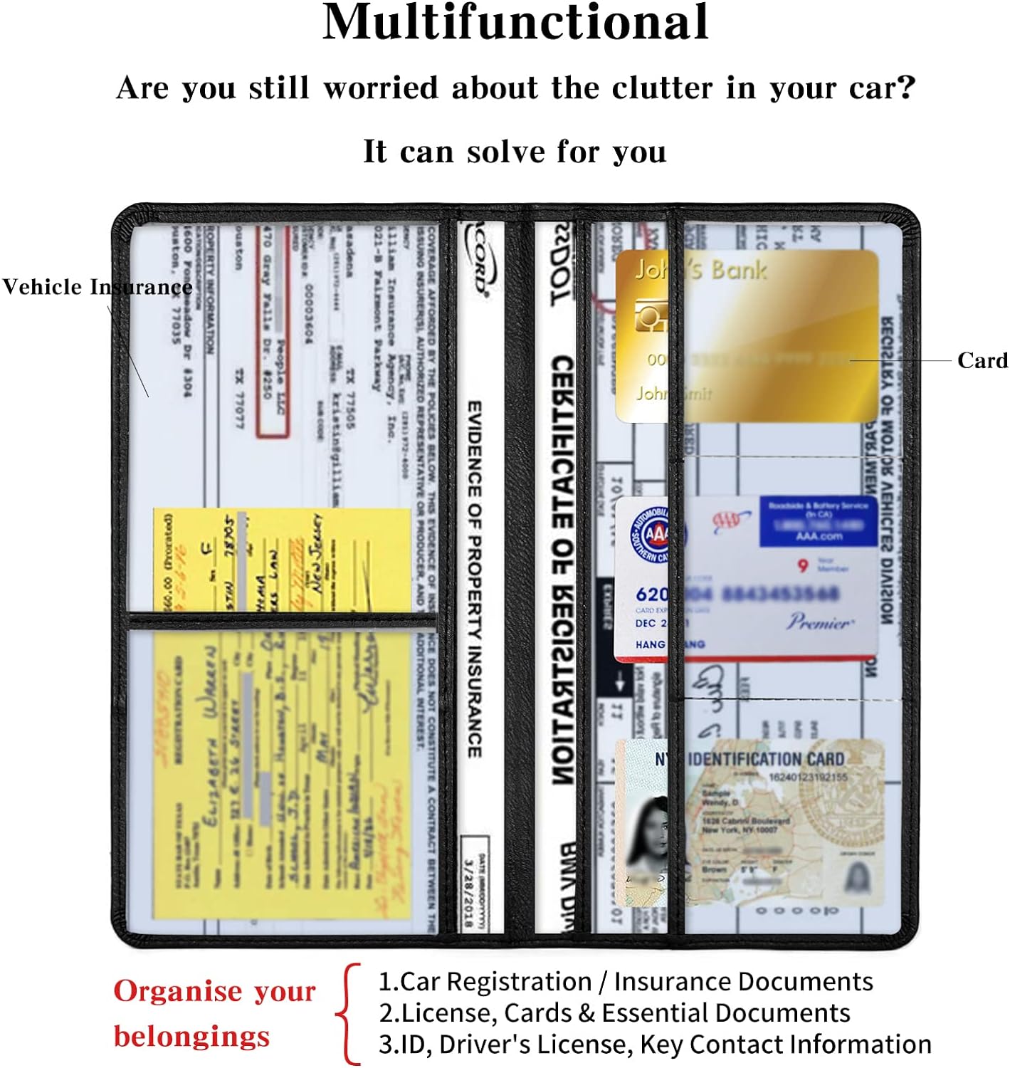 TILDOSAC 2Pack Leather Car Registration and Insurance Card Holder, Car Document Holder for Cards License with Magnetic Shut (Black)