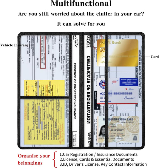 TILDOSAC 2Pack Leather Car Registration and Insurance Card Holder, Car Document Holder for Cards License with Magnetic Shut (Black)