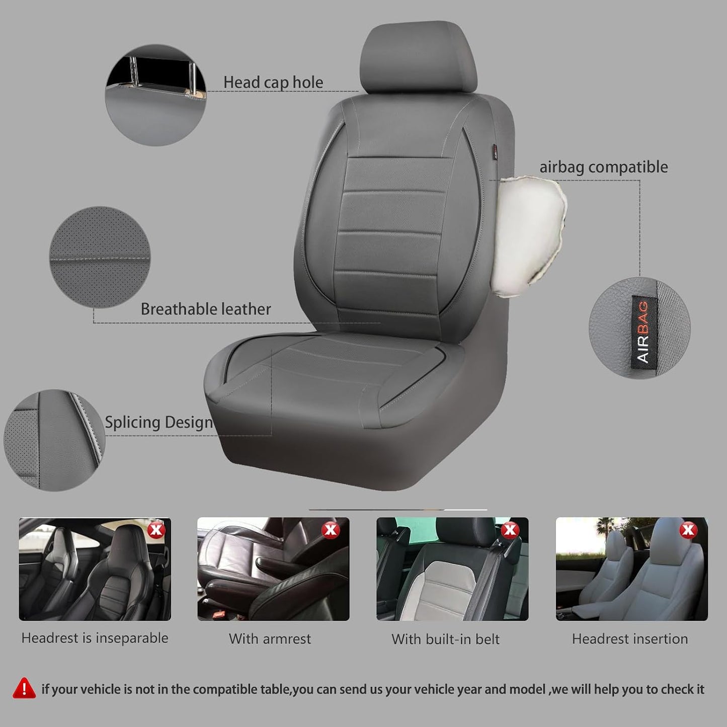 CAR PASS Universal FIT Piping Leather Two Front Seat Covers, Waterproof Faux Leather for SUV Sedan Van Truck, Airbag Compatible,Reserved Opening Holes for Headrest Covers. (Black red)