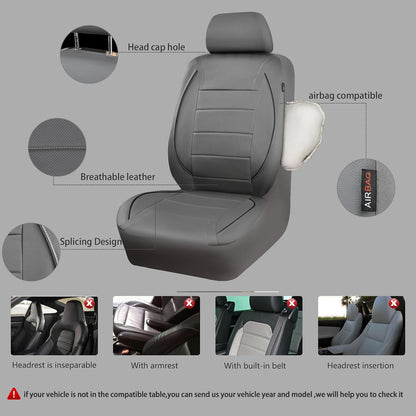 CAR PASS Universal FIT Piping Leather Two Front Seat Covers, Waterproof Faux Leather for SUV Sedan Van Truck, Airbag Compatible,Reserved Opening Holes for Headrest Covers. (Black red)