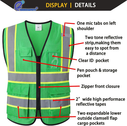 Reflective Mesh Safety Vest for Men Women with 5 Pockets and Zipper Front High Visibility Mesh Vest Hi Vis Construction Work Vest,Meets ANSI/ISEA Standards(EK175-Yellow-L)
