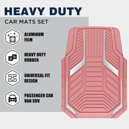 PIC AUTO Heavy Duty Rubber Floor Mats, Purple Aluminum Film Car Mats Set, Front and Rear Car Mats with Anti-Slip Backing, All Weather Protection, Trim-to-Fit for Automotive SUV, Sedan, Van