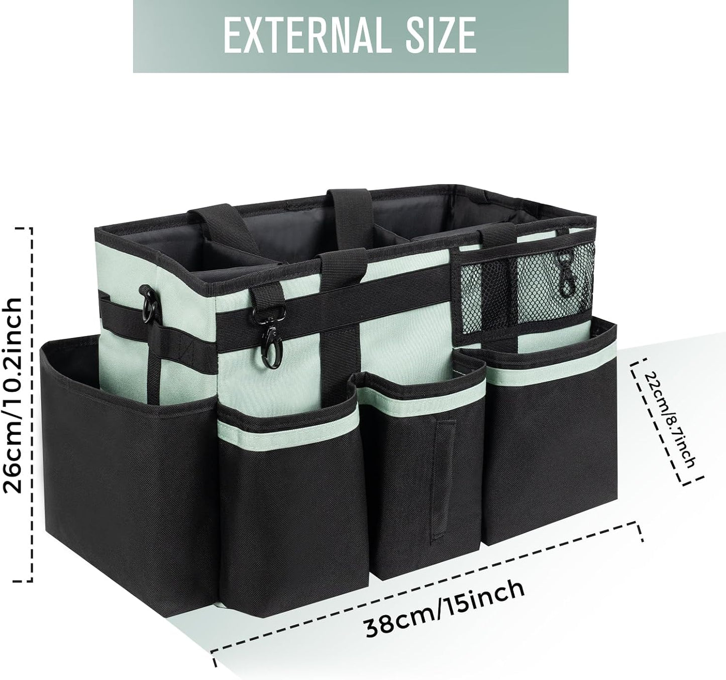 SCAVATA Wearable Cleaning Caddy Organizer with Handle & Shoulder Straps for Housekeepers, Under Sink & Car Cleaning Tool Organizer Bag with 4 Foldable Dividers (Green)