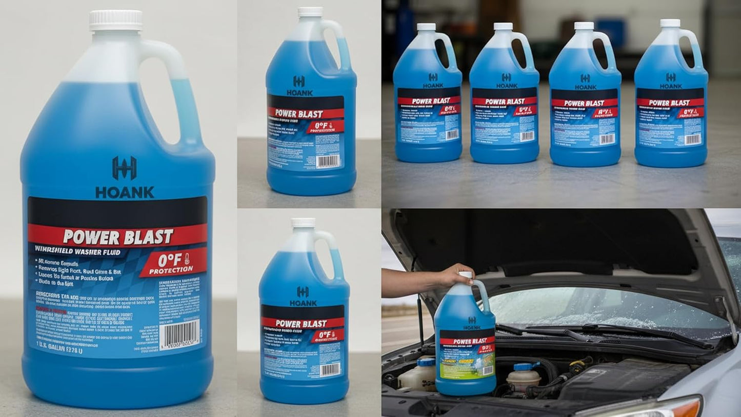 (6 Gallons) - Power Blast Windshield Washer Fluid, -20°F Protection, Blue, 1 Gallon Jug, Ready to Use (6 GALLONS, Blue Power Blast -20°F)