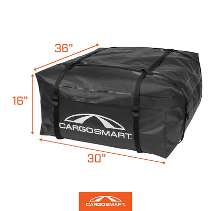 CARGOSMART CargoSmart Soft Sided Car Top Cargo Bag, 38”x38”x18” – Adds up to 15 Cubic Feet of Storage – Easily Mounts to Vehicle’s Roof Rack or Roof Top Basket – Heavy-Duty Vinyl, Black