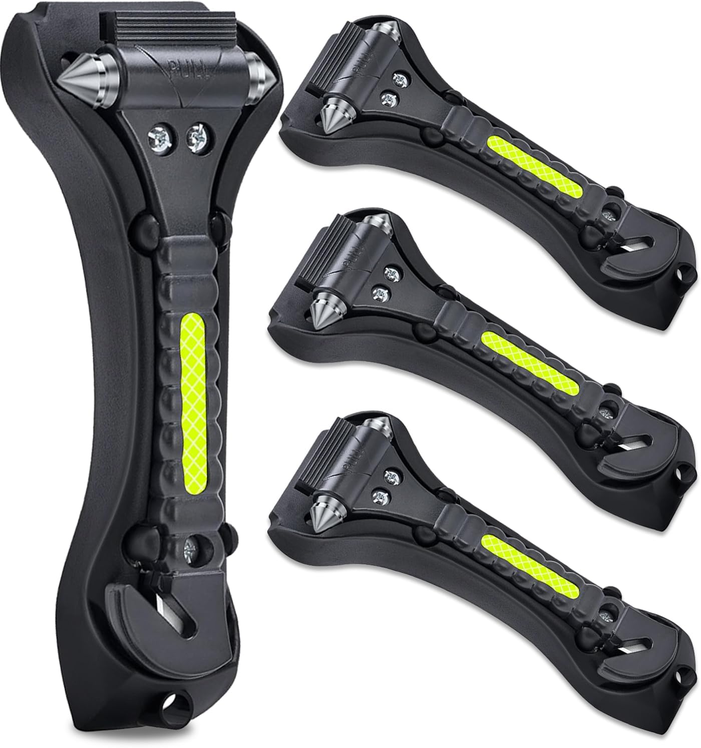 Car Safety Hammer 4 Pack, Car Window Glass Breaker and Seat Belt Cutter Car Emergency Escape Tool with Light Reflective Tape for Family Rescue, Life Saving Survival Kit