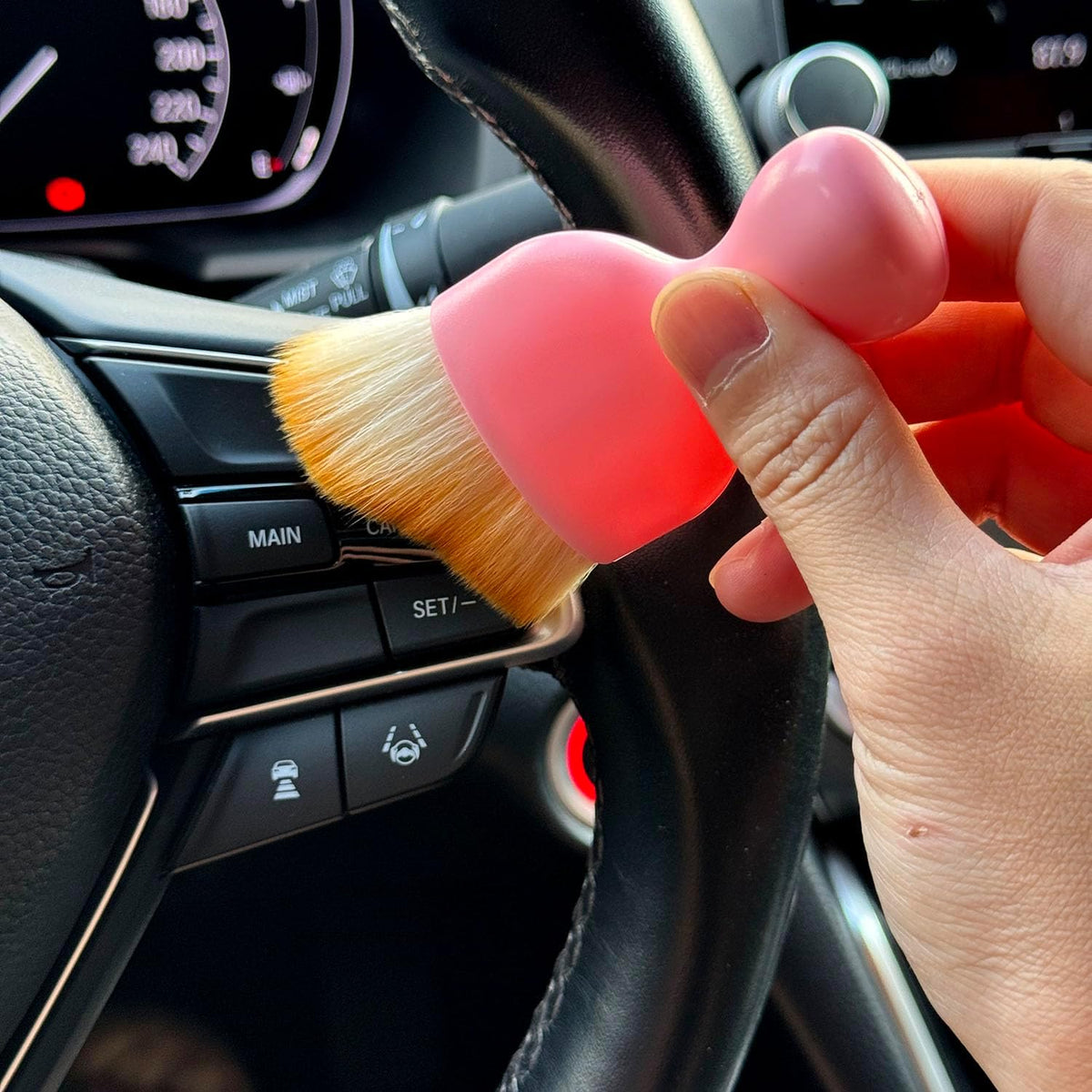 Car Detailing Brush, Soft Bristle Cleaning Brush, Scratch-Free Auto Duster Tool for Dashboard, Air Vents, Leather & Interior Cleaning (Black&Brown)