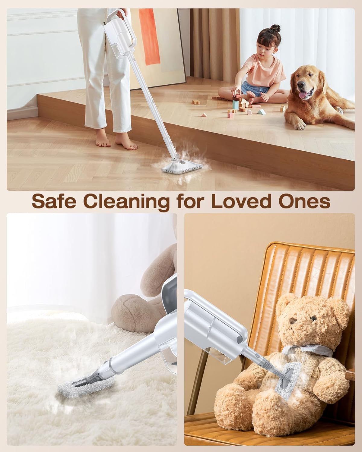 10-in-1 Steam Mop with Detachable Handheld Steamer,350ml Tank, 10s Heat-Up, 248°F Steam Cleaner, 2-Level Control and Swivel Head for Floor,Carpet,Tiles, BBQ grill,Car Accessories Clean White