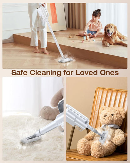 10-in-1 Steam Mop with Detachable Handheld Steamer,350ml Tank, 10s Heat-Up, 248°F Steam Cleaner, 2-Level Control and Swivel Head for Floor,Carpet,Tiles, BBQ grill,Car Accessories Clean White