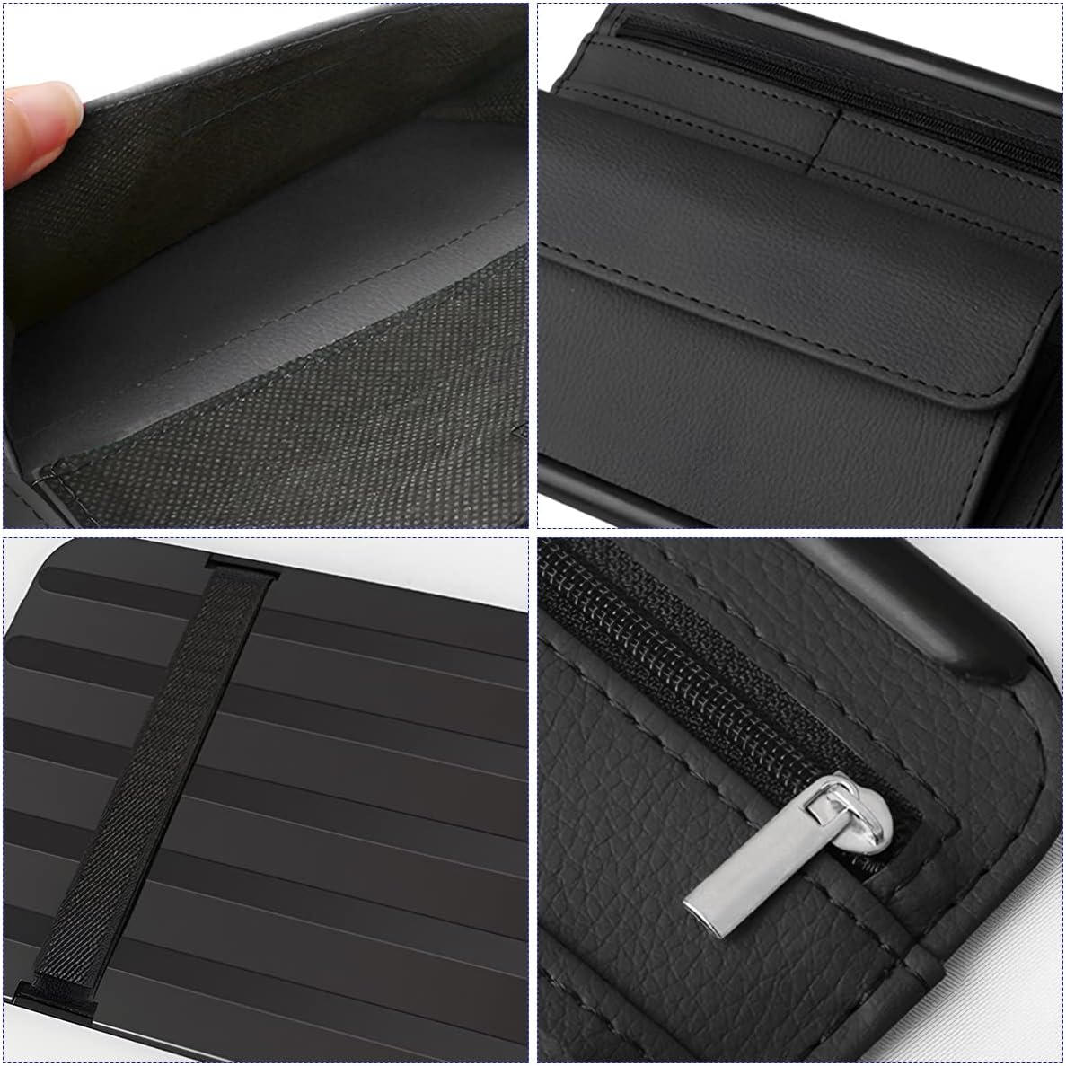 Car Sun Visor Organizer, Car Visor Pocket Wallet Pouch Holder, Vehicle Sunshade Glasses Case Storage Bag with Multi-Pocket Net Zipper, Auto Interior Accessories Universal for SUV Truck Van (Black)