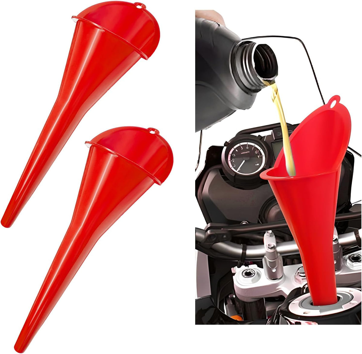DXNQ Oil Funnel, Automotive Multi-Function Plastic Fuel Funnel with Long Neck, Universal Engine Oil Funnel for Filling Oils Gas Lubricants and Fluids, Car Accessories (Black)
