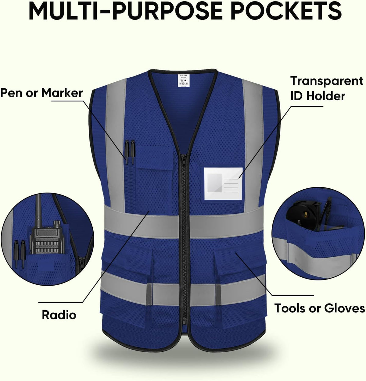 TICONN Reflective Safety Vest High Visibility Class II Mesh Vest for Women & Men Meets ANSI Standards