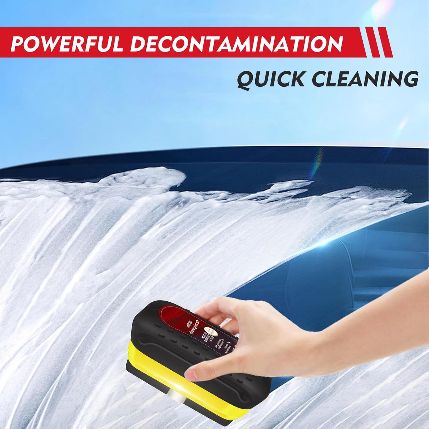 Automotive Oil Film Cleaning Brush with Reusable Foam Sprayer, Upgraded Antifog Glass Cleaning Board, Glass Oil Film Remover for Car Windows & Windshields, Versatile Car Glass Cleaner Brush (Red)