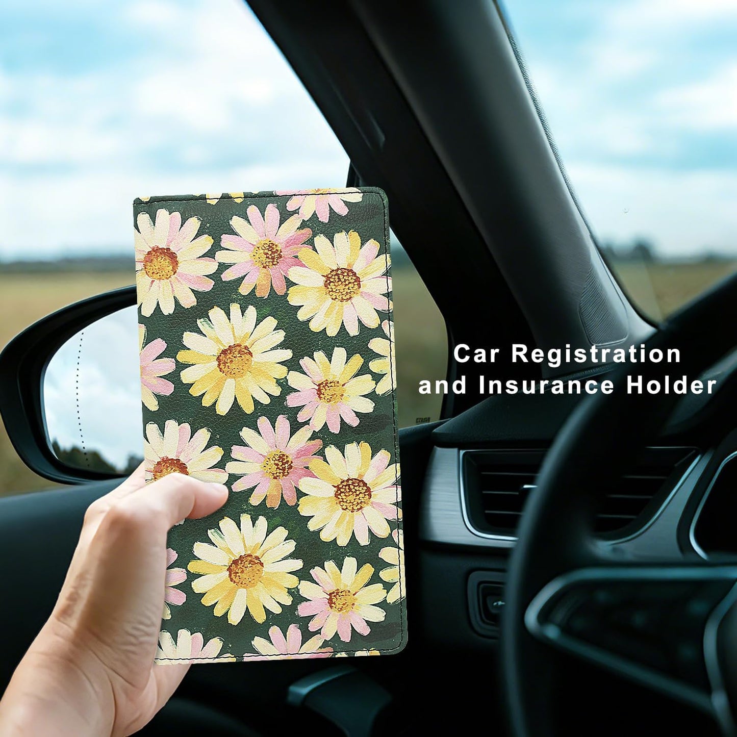 Car Registration and Insurance Holder, Premium Pu Leather Vehicle Glove Box Organizer - for Driver License, Cards & Essential Documents (L-Orange)