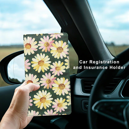Car Registration and Insurance Holder, Premium Pu Leather Vehicle Glove Box Organizer - for Driver License, Cards & Essential Documents (L-Orange)