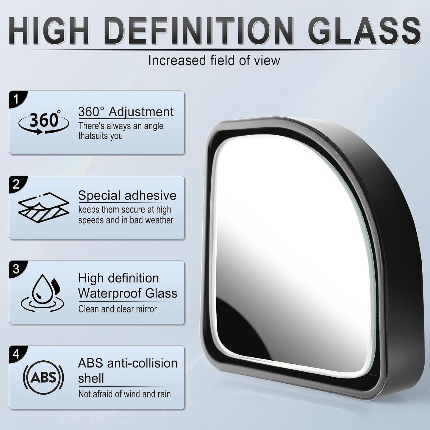 LivTee 2PCS Round Blind Spot Mirror, HD Glass and ABS Housing Convex Wide Angle Rearview Mirror with Adjustable Stick for Universal Car, Black