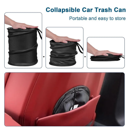 Car Trash Can, 2 Packs Mini Collapsible Pop-up Car Garbage Can, Waterproof Hanging Car Trash Bag with Velcro, Car Trash Bin, Black