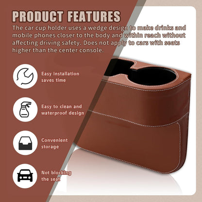 Car Cup Holder, PU Leather Auto Front Seat Organizer, Multifunctional Cup Drink Holders, Gap Filler Storage Box Coin Bucket Console Side Pocket Cell Mobile Phone Holder (Black)