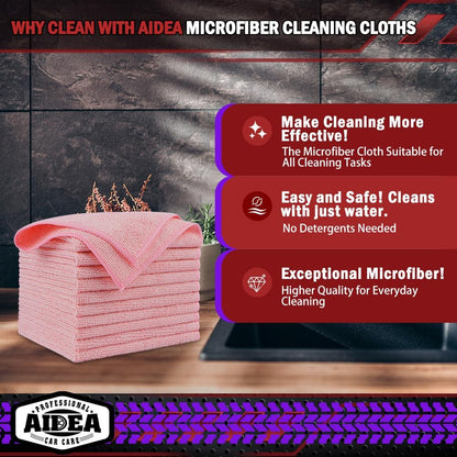AIDEA Microfiber Cleaning Cloth, 50PK, Microfiber Towels for Cars, Premium Wash Cloths, Dusting Cloth Cleaning Rags, Absorbent Towels for SUVs, House, Kitchen, Window, Cleaning Supplies12×12"