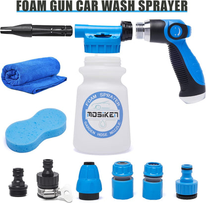 Blue Car Wash Foam Gun Sprayer Kit with Sponge & Towel, Snow Foam Blaster for Car & Garden Cleaning