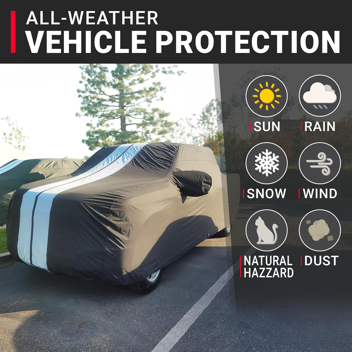 iCarCover 15-Layer Car Cover Waterproof All Weather | Premium Quality Car Covers for Automobiles, UV Protection, El Camino, Impala, Bel Air, Monte Carlo, Galaxie, Charger, Size C21 (See Size Chart) - Colors A