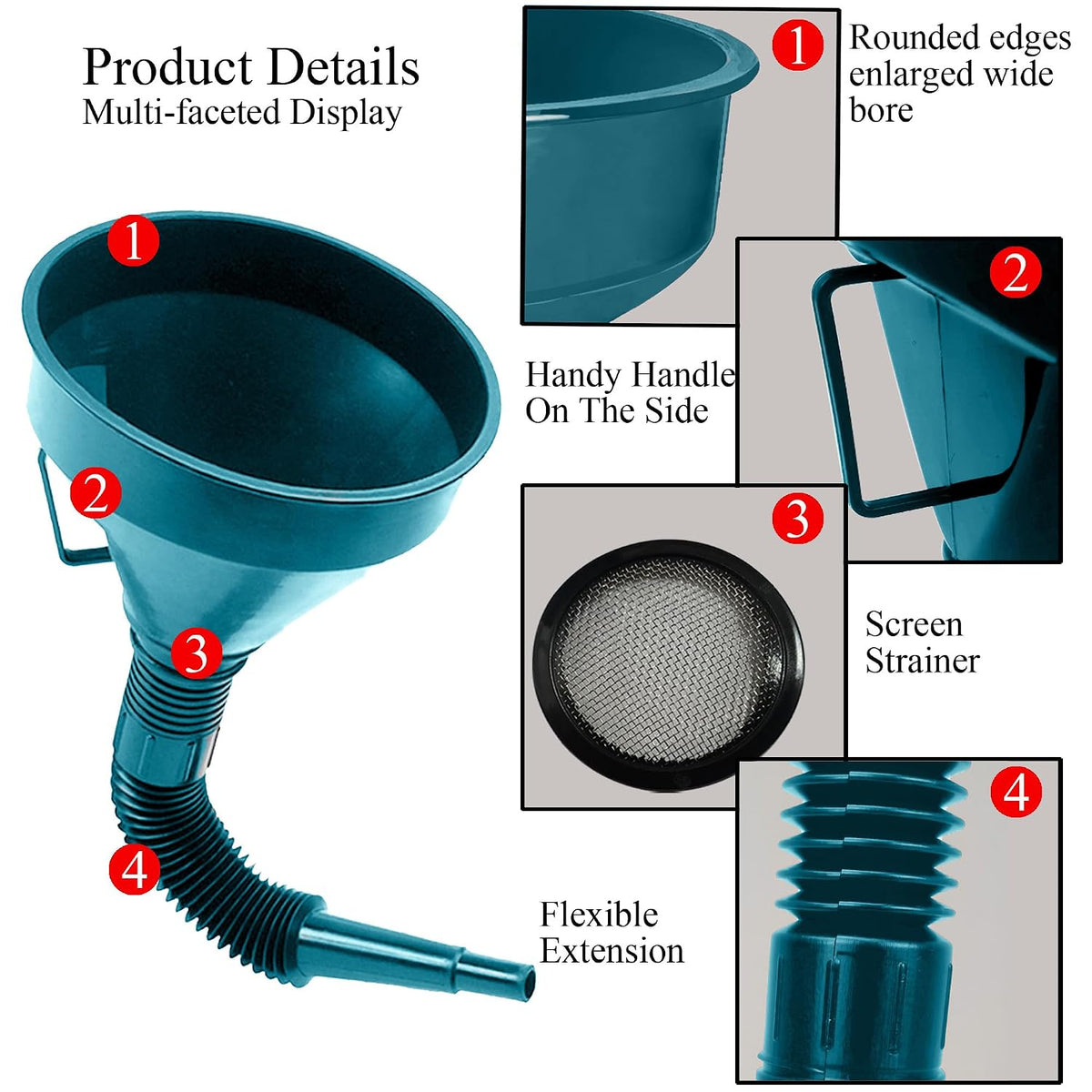 Flex Funnel - Wide Mouth Flexible Funnel with Handle, Automotive Funnels for Engine Oil, Liquid, Diesel, Kerosene,Gasoline (1PACK Black FUNNELS)