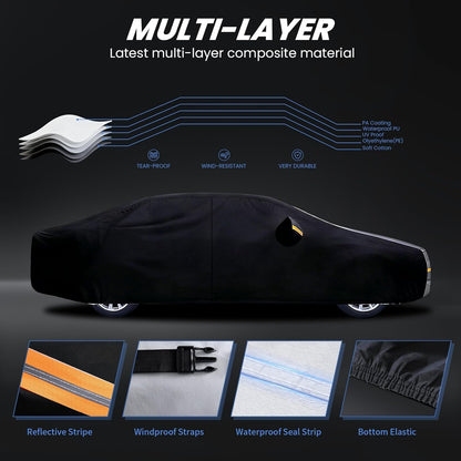 Large SUV Car Cover for Chevy Suburban 100% Waterproof All Weather, Heavy Duty Outdoor Full Exterior Covers Rain Sun Wind UV Protection. - Colors B