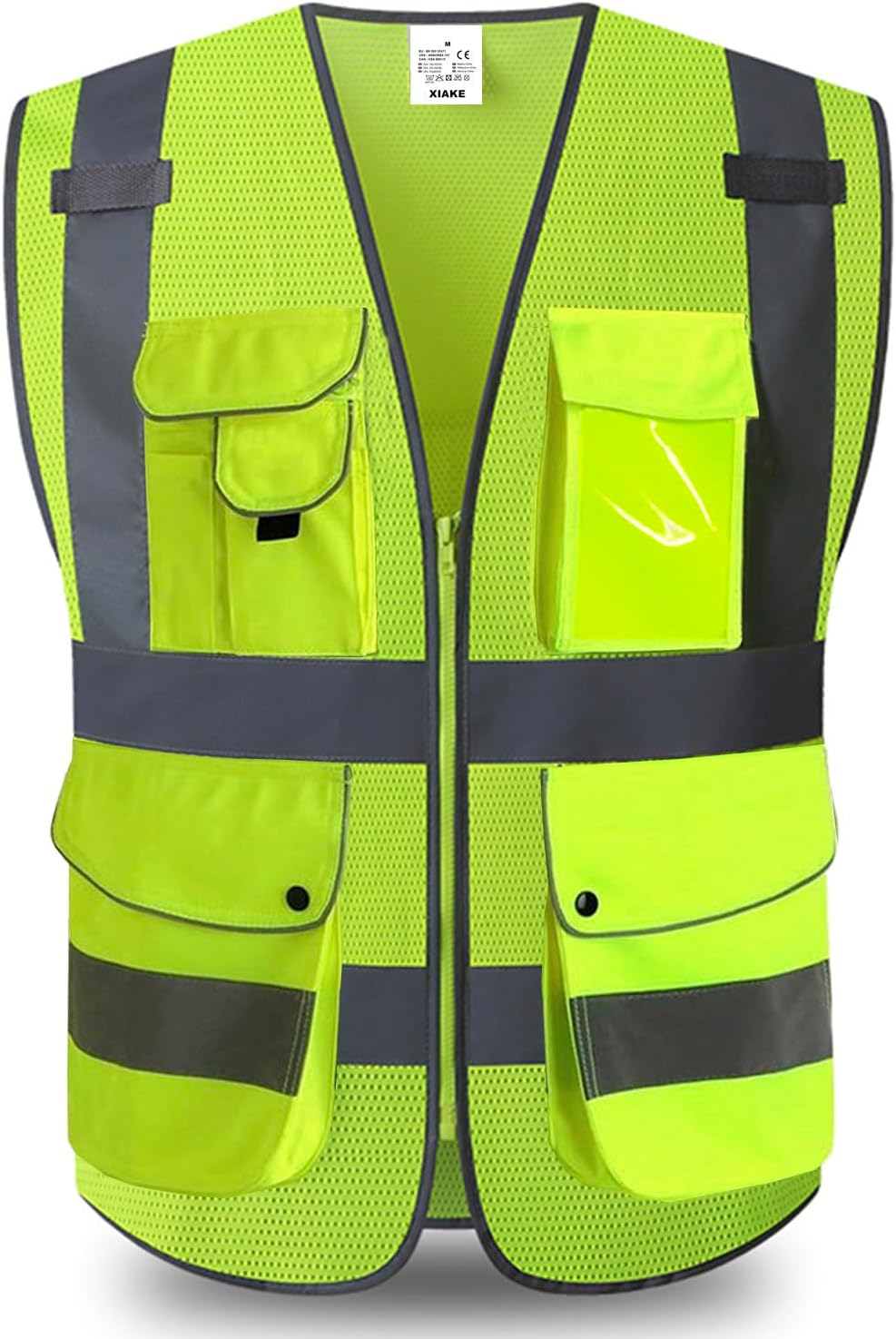 XIAKE 9 Pockets Class 2 High Visibility Reflective Safety Vest for Men Women,Meets ANSI/ISEA Standard
