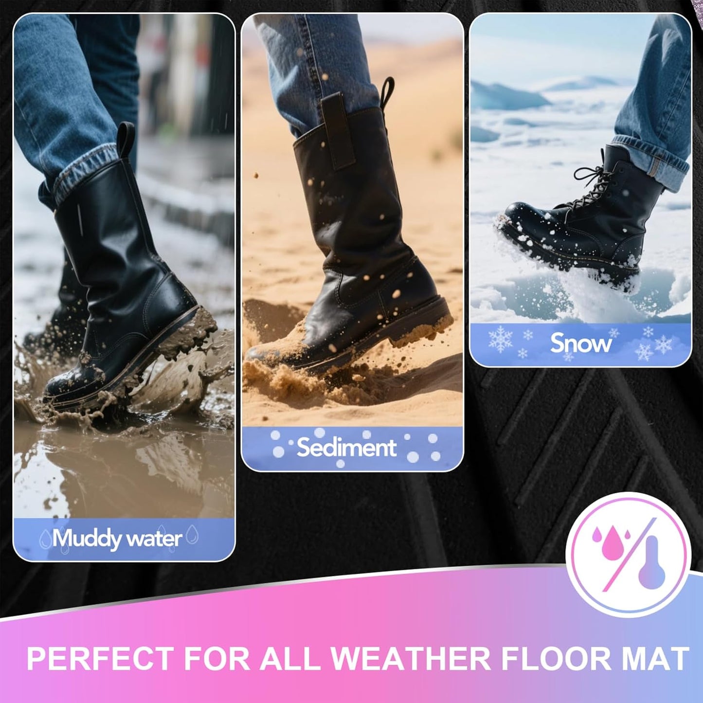 Road Comforts Car Floor Mats Full Set – Front & Rear Car Floor Mats with Aluminum Design, Anti-Slip Backing, All-Weather Protection, Trim-to-Fit Car Mats for Most Sedans, SUVs & Vans -All Pink