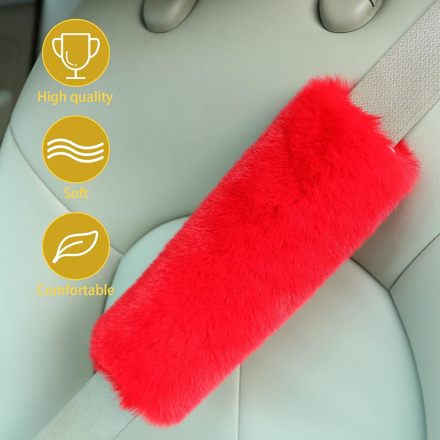 Boao 4 Pack Faux Sheepskin Car Seat Belt Pads Seatbelt Protector Soft Seat Belt Shoulder Strap Cover Comfort Harness Pad(Black, 9.9 Inch)