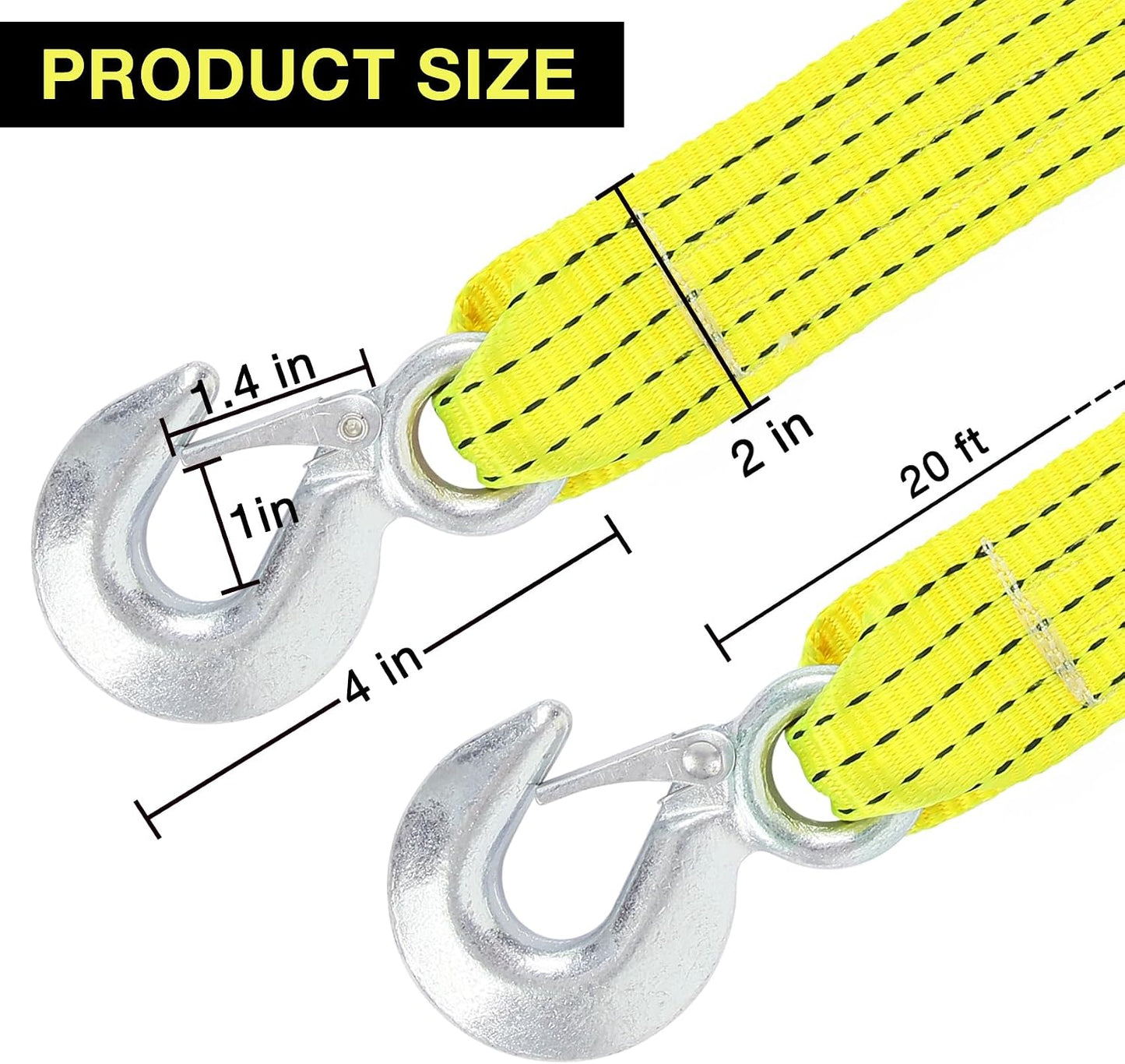 ATV Tow Strap with Hooks 20 ft,15000 lbs Towing Straps Heavy Duty with Hook 2 inch x 20 Foot Ropes for Trucks Vehicles Acessories,Cable for Truck Boat,Roadside Emergency Car Kit