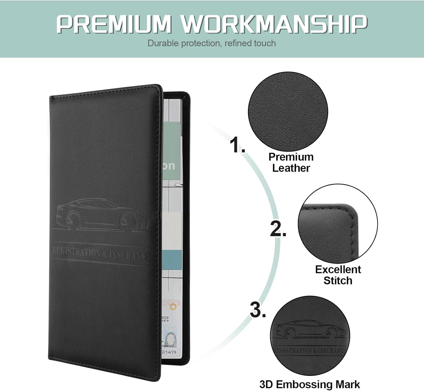 JUSTTOP 1Pack Car Registration and Insurance Holder,Car Document Holder for Cards License with Magnetic Shut,Vehicle Glove Box Car Organizer for Documents, Cards, License(Black)