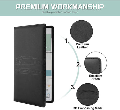 JUSTTOP 1Pack Car Registration and Insurance Holder,Car Document Holder for Cards License with Magnetic Shut,Vehicle Glove Box Car Organizer for Documents, Cards, License(Black)