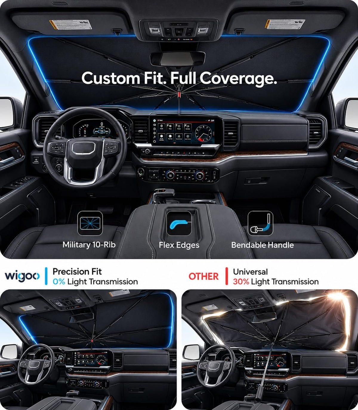 Wigoo Windshield Sun Shade Umbrella for Tesla Model Y [100% Sun Blockage, Ice Cooling Fabric] Foldable Heat Insulation Front Window Sunshade Umbrella for Tesla Model Y 2020–2026 (Juniper)