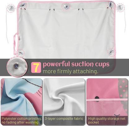 Car Sun Shade Side Window, 2 Pcs Blackout Car Window Shade for Baby Privacy with Storage Net Pockets Auto Curtains 7 Suction Cups for Heat/UV Protection Sun Block Covers