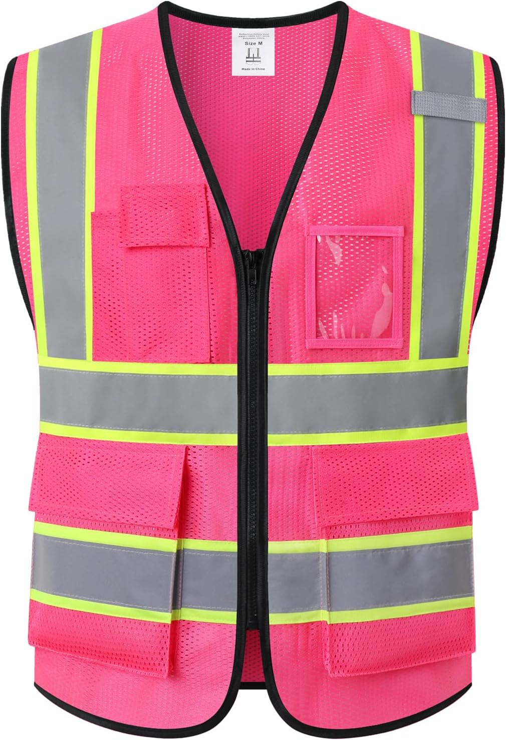 Reflective Mesh Safety Vest for Men Women with 5 Pockets and Zipper Front High Visibility Mesh Vest Hi Vis Construction Work Vest,Meets ANSI/ISEA Standards(EK175-Yellow-L)