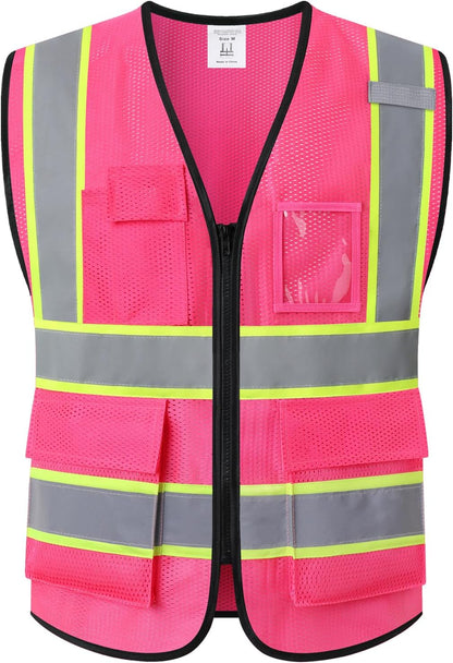 Reflective Mesh Safety Vest for Men Women with 5 Pockets and Zipper Front High Visibility Mesh Vest Hi Vis Construction Work Vest,Meets ANSI/ISEA Standards(EK175-Yellow-L)