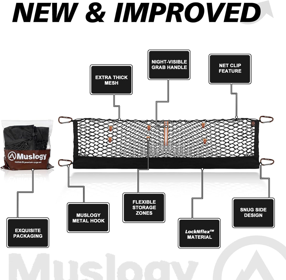 Muslogy Truck Bed Cargo Net Trunk Netting Compatible with 2023-2025 2026 Honda CR-V Accessories, Pickup Cargo Organizer SUV Sedan Storage Net w/Heavy Duty Carabiners - Colors A