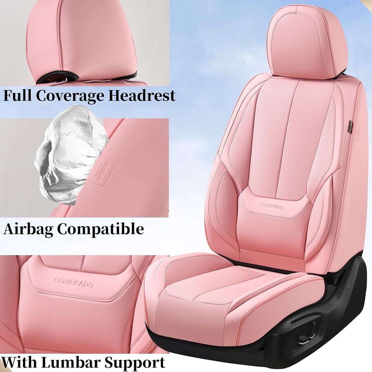 Coverado Seat Covers Full Set, Black Seat Covers for Cars 5 Seats, Car Seat Protector, Waterproof Nappa Leather Car Seat Cushion, Front and Rear Car Seat Cover Fit for Most Sedans SUV Pick-up Truck - Colors A