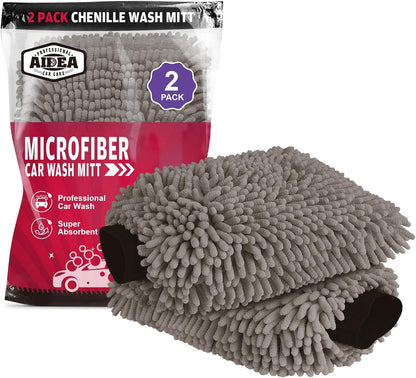 AIDEA Car Wash Mitt Microfiber, 1PK-Scratch-Free& Lint-Free, Premium Chenille Microfiber Mitt Car Wash Brush-Green Regular Size (7.12''X10.14'')