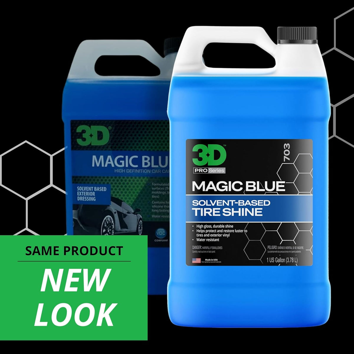 3D Magic Blue Tire Shine Spray - Water Resistant High Gloss Tire & Trim Dressing | Long Lasting Protection | No Sling, No Run Formula | Made in USA |16 oz